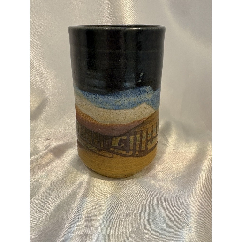 Signed STUDIO Art POTTERY NORTHWEST SKYLINE Tumbler 12oz  Landscape Beautiful